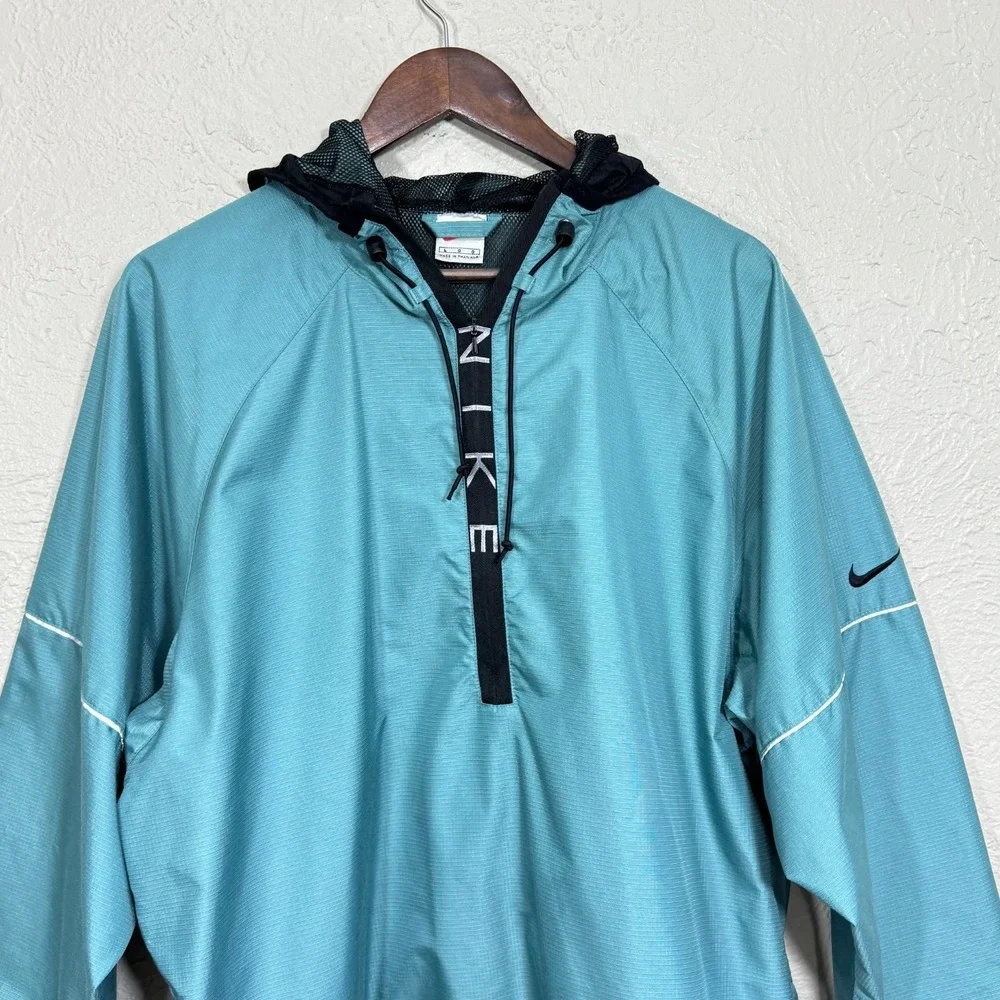 Vtg 90s‎ Nike Anorak Jacket Lg Ripstop Windbreaker Spellout Logo Streetwear Y2K